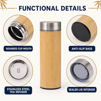 Botol Minum Vakum Bambu Berinsulasi Baja Tahan Karat, Mug Kopi Mobil Portabel, Botol Air Kantor, Termos yang Dapat Disesuaikan dengan Logo Kustom