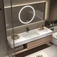 Meubles de salle de bain modernes et simples en bois massif de style australien avec miroir LED pour appartement