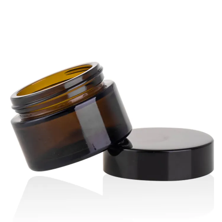 Benutzer definierte Kosmetik Creme Glasflaschen und Gläser mit Verpackung Low Profile Amber Kosmetik gläser