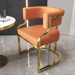 Modern PU Leather Living Room <b>Chair</b> with Gold Metal Frame Solid <b>Back</b> Ergonomic Design for Home Furniture - Product Image 3