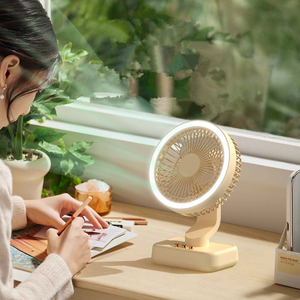 Ventilateur de plafond miniature rechargeable personnalisé avec logo, lumière bicolore, recharge USB, ventilateur de bureau portable à tête oscillante - Product Image 3