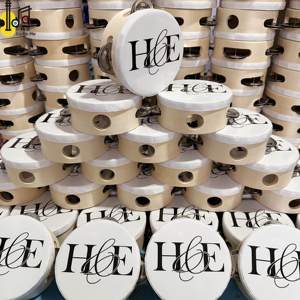 Tambourin de fête en bois de 4 pouces, design noir, avec motifs variés, à une rangée de mallettes - Product Image 2