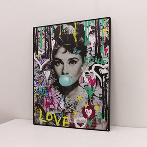 JZ phòng khách trang trí nội thất giclee <span class=keywords><strong>audrey</strong></span> <span class=keywords><strong>hepburn</strong></span> tường Áp phích đóng khung Pop Street tường nghệ thuật hiện đại canvas in graffiti bức tranh - Product Image 3