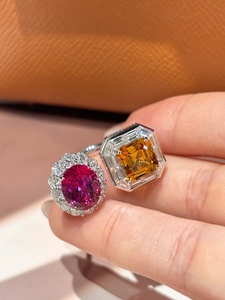 Anello di fidanzamento in oro 18 carati bicolore con gemma ovale, rubino rosa, diamante da laboratorio e pietra gialla fantasia, gioiello nuziale di alta qualità - Product Image 4