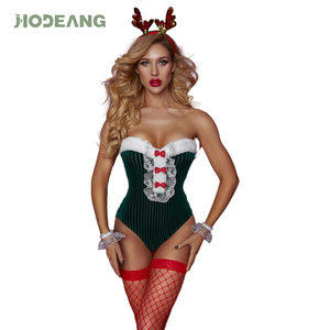 HODEANG Sous-vêtements sexy pour femmes Body sans bretelles en dentelle verte Costumes de <span class=keywords><strong>Noël</strong></span> Cosplay <span class=keywords><strong>Lingerie</strong></span> érotique - Product Image 1