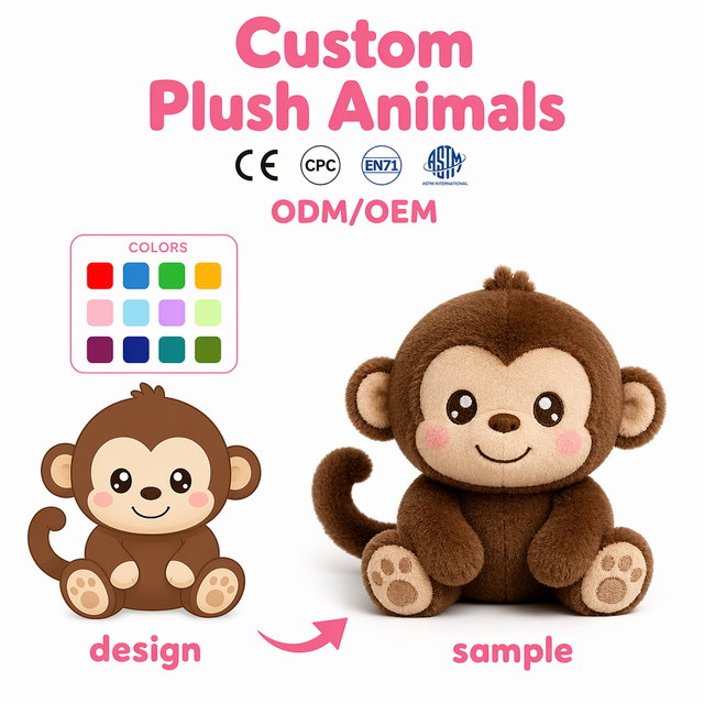 Custom Super Soft Monkey Plush Toy Wholesale Stuffed Animal OEM ODM Cute Brown for Kids Birthday Gift EN71 CE ASTM Stress Relief