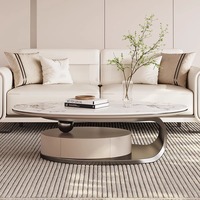 Ensemble Table Basse Ovale de Luxe Moderne en Marbre avec Rangement, Acier Inoxydable, Design Élégant pour Salon et Centre de Canapé, Mobilier Décoratif