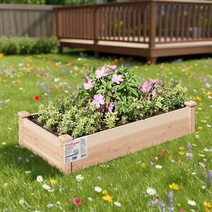 Bac à potager surélevé en bois de sapin massif 47,2x23,6x9,8 po avec revêtement pour arrangements saisonniers extérieurs - Product Image 2