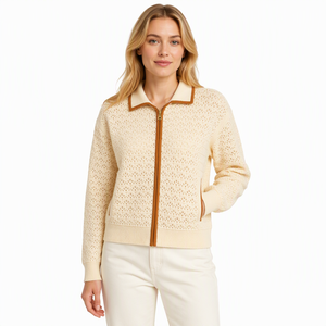 <span class=keywords><strong>Cardigan</strong></span> in <span class=keywords><strong>Lana</strong></span> Merino da Donna con Colletto Rovesciato, Zip e Finiture in Camoscio, Maglione Casual Autunnale con Blocchi di Colore Personalizzati e Maniche Lunghe - Product Image 1
