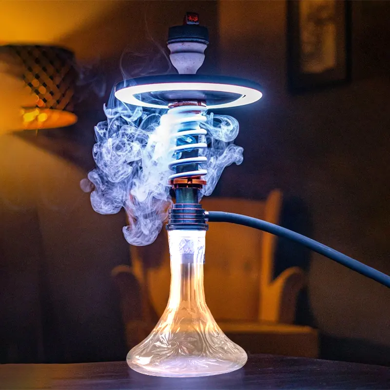 European and American markets hot selling glass acrylic shisha hookah set with ring led light