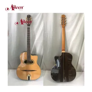 D Lubang atau Oval Lubang Solid Cedar Atas Gypsy Jazz Gitar Buatan Tangan (AGJ60)