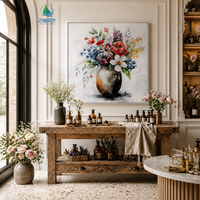 Lukisan Seni Cat Air Buket Bunga Warna-warni Gaya Baru, Lukisan Dinding Toples Mason Still Life yang Indah