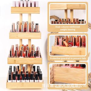 Cross-<b>border</b> bamboo nail polish storage rack, 360-degree rotating wooden storage shelf, multi-layer bamboo and <b>wood</b> essential - Product Image 4