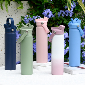 Portable 25oz Insulated Water Bottle <b>Slim</b> Fit for Car and <b>Backpack</b> Stainless Steel Vacuum Flask with Straw Custom Logo - Product Image 2