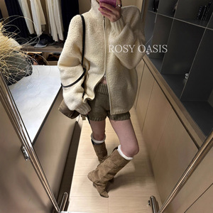 Casaco de outono e inverno estilo coreano com gola alta solta e textura granulada, um casaco de estilo descontraído com dupla camada. - Product Image 4