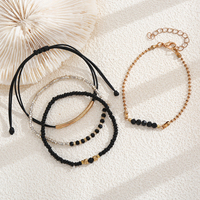 Bracelets minimalistes classiques en turquoise, lot de 4, cordon ciré noir et or, nœud coulissant, perles facettées, chaîne à billes, ensemble cadeau pour femme