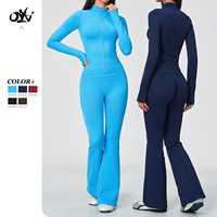 Nouvelle conception de veste à fermeture éclair à manches longues, style pattes d'éléphant, vêtements de fitness sans couture hautement élastiques, légers et respirants, ensembles de yoga pour femmes