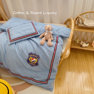100% bông hiện đại màu xanh dễ thương Gấu ba-mảnh <span class=keywords><strong>bedding</strong></span> <span class=keywords><strong>Set</strong></span> với 400TC kháng khuẩn & bụi-proof tính năng cho các Trường Mẫu Giáo - Product Image 2