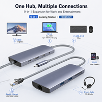 Hub USB C 9 en 1 con Gigabit Ethernet RJ45, HDMI 4K 60Hz, 100W PD, Audio, Lector de Tarjetas SD y TF 3.0, Estación de Acoplamiento Tipo C para MacBook