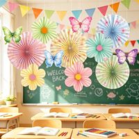 Décoration de papillons en papier pastel, éventails en papier pour la décoration de plafond de salle de classe, décorations de fête papillon