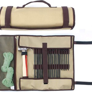 Bolsa de almacenamiento para clavijas de tienda de campaña, tela Oxford, color caqui, con martillo y cuerda, equipo de camping para exteriores, para montaje de tiendas de campaña - Product Image 1