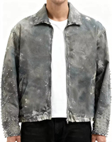 Blouson Bomber en Jean Denim pour Homme, Style Streetwear, Délavé Foncé, Coupe Oversize, Décontracté, Tendance Urbaine, Automne, Polyester/Coton Tricoté