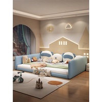 Lit en cuir personnalisé JS pour chambre d'enfant, cadre en bois massif, barrière haute, lit souple pour adultes et enfants
