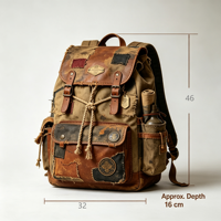 Tas Ransel Kanvas Vintage Patchwork Distressed Retro Model Usang dengan Tali Serut dan Gesper, Cocok untuk Perjalanan, Hiking, dan Penggunaan Sehari-hari 20-37L