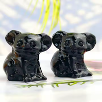 Décoratif pour la maison Pierre Naturelle Gem Animal Sculptures Lumineux Quartz Obsidienne Sculptures Lovely Koala Crystal Carvings