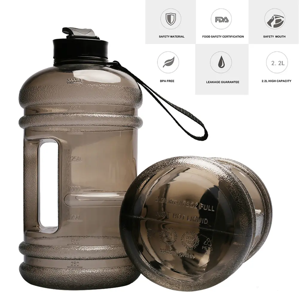 large capacity 0.65l 1l 1.5l 2.2l plastic sport water bottle with handle