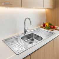 Évier de cuisine en acier inoxydable à cuve unique de 120x50 cm, design asiatique, avec égouttoir et plateau de drainage