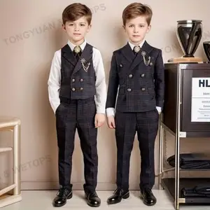 定制服装制造商儿童2023春季单排扣套装男孩帅气西装男孩结婚套装