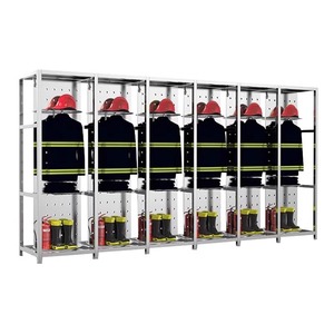 Porte-vêtements de pompier en acier inoxydable à 2 niveaux pour le rangement rapide des combinaisons de pompier, utilisation au bureau - Product Image 1