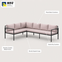 Ensemble de canapés d'extérieur en forme de L moderne avec coussins imperméables rose poudré, modulaire pour cour et parc