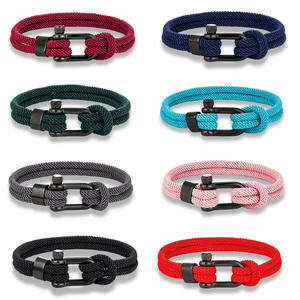 Bracciale alla moda fatto a mano in tessuto con corda di milano nero in acciaio inossidabile a forma di U fibbia sportiva gioielli di sopravvivenza all'aperto - Product Image 2