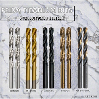 Jeu de forets hélicoïdaux en acier rapide FEIDA 6542, tige droite, finition aluminium, usage industriel