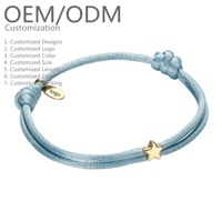 Bracelet en acier inoxydable plaqué or 18 carats PVD avec breloque étoile et lune, cordon en soie, résistant à l'eau et au ternissement, bijoux personnalisables DIY