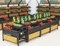 Équipement de supermarché pour fruits et légumes, bon prix, gondole de magasin, étagère à 3 niveaux avec panier, table de présentation d'aliments frais