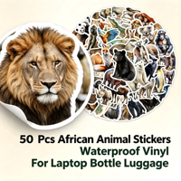 50 autocollants brillants amovibles en papier adhésif à thème animaux africains pour ordinateur portable, bouteille d'eau, bagages, skateboard