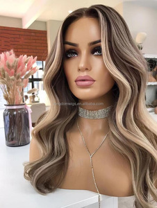 Perruques brésiliennes naturelles Remy, perruque européenne de qualité supérieure, ombré, marron, couleur Champagne, Style ondulé, Lace Front HD avec naissance de cheveux naturelle - Product Image 5