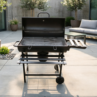 Barbecue à charbon de bois moderne en fer avec 2 tables, chariot et étagère de rangement, pour camping et pique-nique en extérieur
