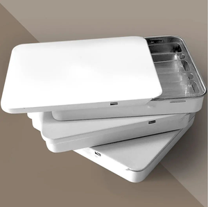 95*60*13mm Rectangle sliding child-resistant matte white tin box (Food Grade ) for 5 packs with recycled PET inserts