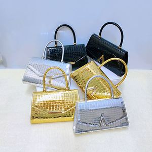 Luxury Designer Chain <b>Bag</b> with Crocodile Texture Top Handle and Buckle Decoration Elegant <b>Evening</b> Banquet Handbag - Product Image 2