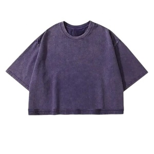 Magliette corte in cotone 100% oversize Casual da <span class=keywords><strong>donna</strong></span> magliette a maniche corte in tinta unita in pietra <span class=keywords><strong>nera</strong></span> lavata Top corto Top - Product Image 6