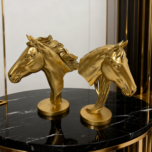 Superbes statuettes de chevaux en ceramique / marron / reflets dorés - Décoration