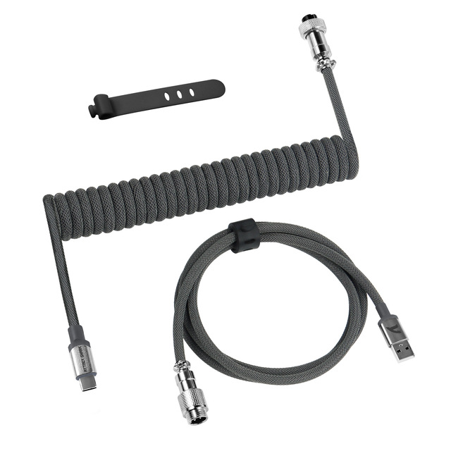 ATTACK SHARK C01PRO Mechanical Keyboard Detachable Aviation Connector Cable with USB Type-C & USB-A Ports Custom Spiral Design