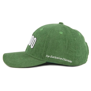 Gorra de béisbol de pana verde unisex de 6 paneles, gorra bordada de ala curva para niños de tela impermeable personalizada al por mayor - Product Image 4