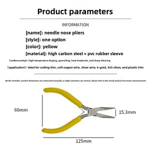 צבת מחודדת מיני 5 אינץ' ללא שיניים וללא להבים, פלדת פחמן גבוהה, ידית צהובה, כלי עשה זאת בעצמך לתכשיטים - Product Image 4