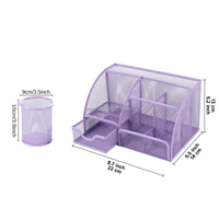 Organisateur de bureau en métal violet à 7 compartiments personnalisable, porte-stylos, support de téléphone, ensemble de fournitures de bureau pour la maison, le bureau et l'école