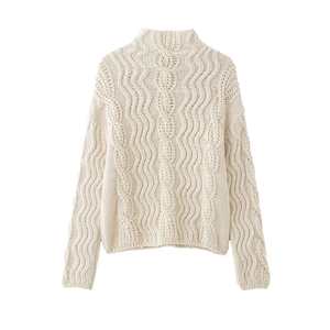 <span class=keywords><strong>Pull</strong></span> à <span class=keywords><strong>col</strong></span> <span class=keywords><strong>roulé</strong></span> torsadé blanc riz, mode coréenne, tendance, pour femmes européennes et américaines, explosion de la mode d'hiver - Product Image 2